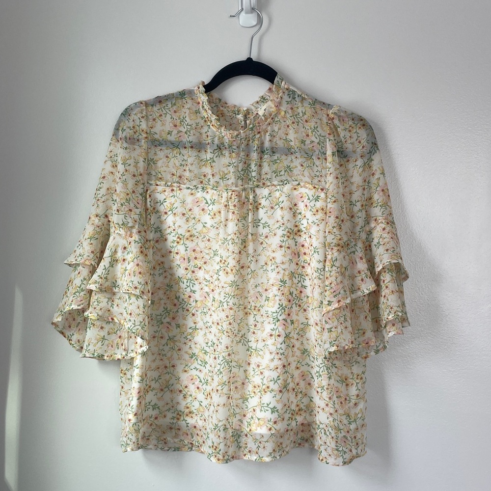 Monteau Yellow Floral Bell Sleeve Top